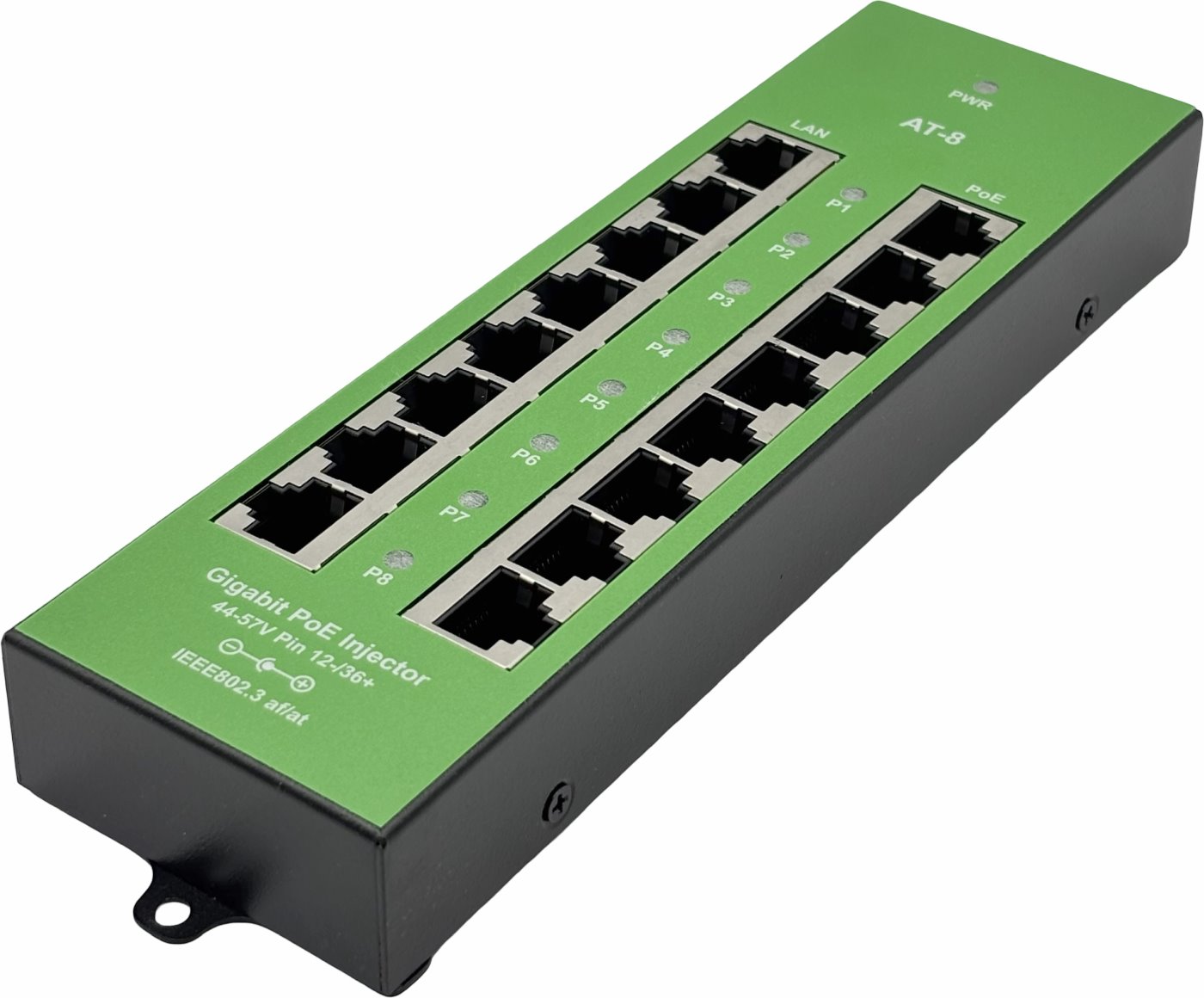 Conexpro Gigabitový aktivní PoE panel kovový, 8 portů, 802.3af/at